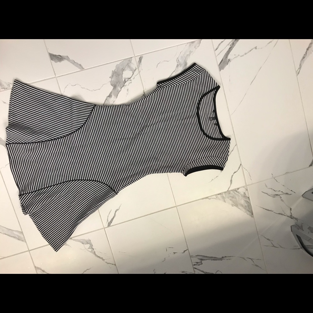 Express fit and flare black and white dress